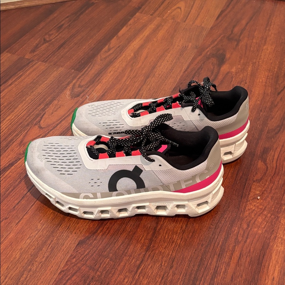 On Cloud Gray and Pink Athletic Sneakers